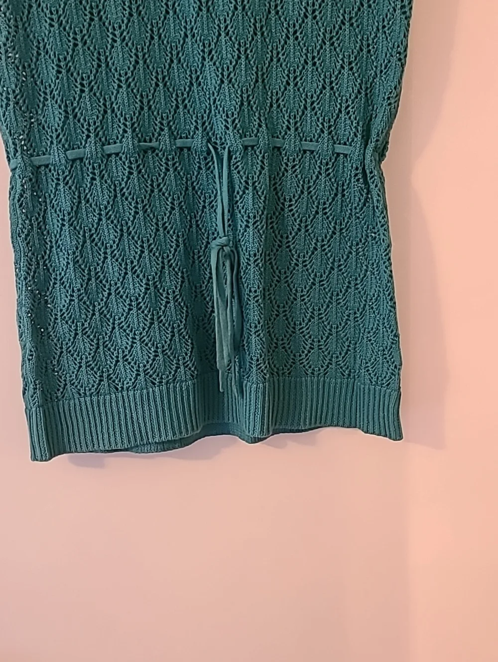Geoffrey Beene Pointelle Knit Boho Tank Top Turquoise Sleeveless Sweater
